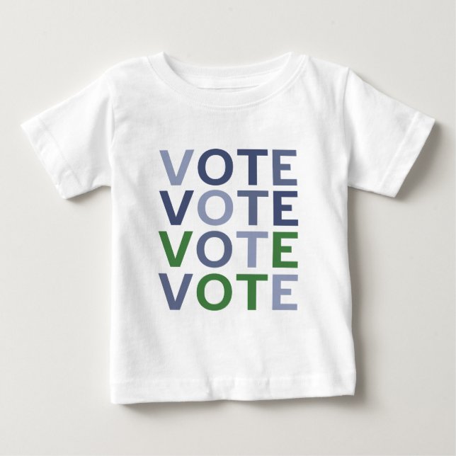 Camiseta Para Bebê VOTE em Tons de Azul e Verde (Frente)