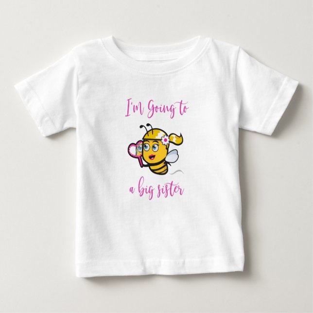 Camiseta Para Bebê Vou ser uma grande irmã, uma abelha glamourosa. (Frente)