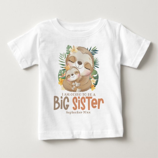 Camiseta Para Bebê Vou Ser Uma Irmã Mais Velha Preguiça Anúncio (Frente)