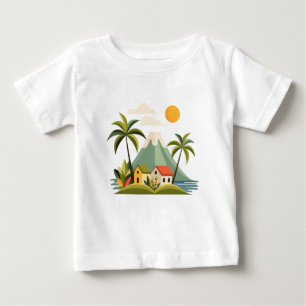 Camiseta Para Bebê Vulcão Mayon – design de paisagem de ilha tropical