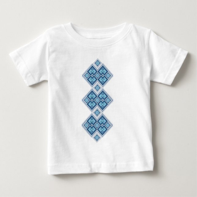 Camiseta Para Bebê Vyshyvanka ucraniano do azul do bordado (Frente)