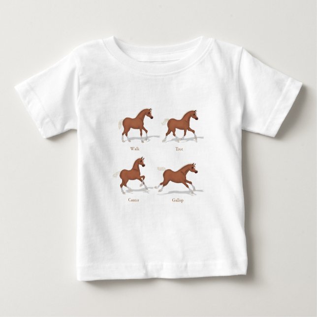 Camiseta Para Bebê Walk Trot Canter Gaits do Cavalo Sorrel (Frente)