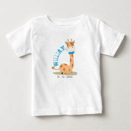 Camiseta Para Bebê Watercolor Baby Giraffe, Safari Animal Birday