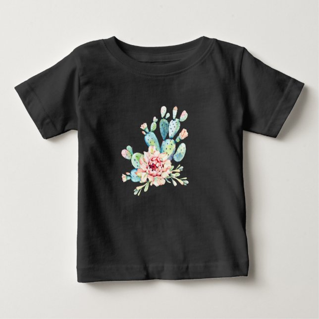 Camiseta Para Bebê Watercolor Cacti Bloom (Frente)