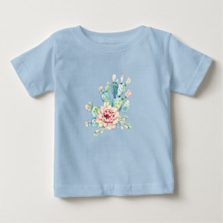 Camiseta Para Bebê Watercolor Cacti Bloom