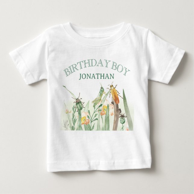 Camiseta Para Bebê Watercolor Child's Bug Insect Birthday (Frente)