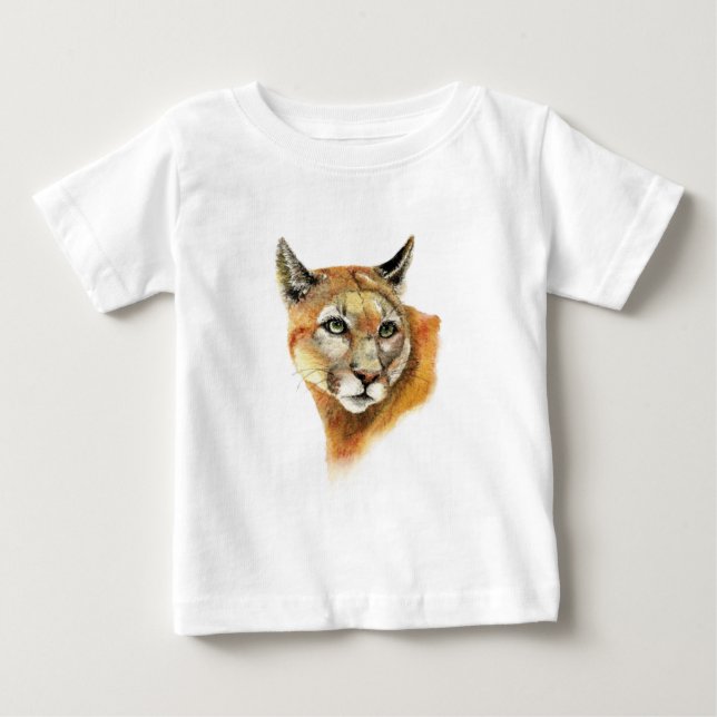 Camiseta Para Bebê Watercolor Cougar Puma Animal Nature Art (Frente)