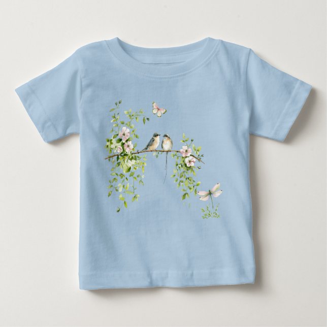 Camiseta Para Bebê Watercolor Couple Birds (Frente)