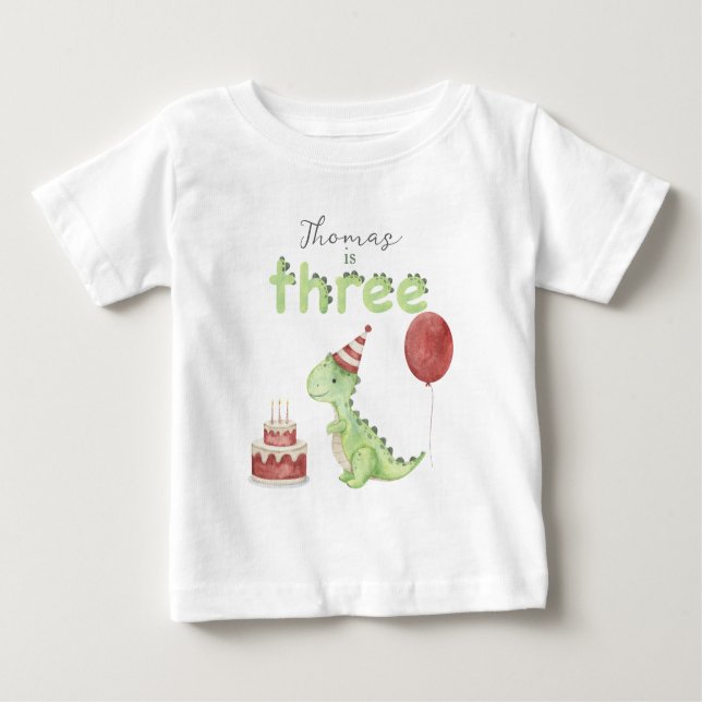 Camiseta Para Bebê Watercolor Dinosaur 3rd birthday (Frente)