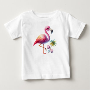Camiseta Para Bebê Watercolor Flamingo Cartoon Clipart