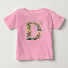 Camiseta Para Bebê Watercolor Greenery Fairies Monograma - Letra D