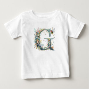Camiseta Para Bebê Watercolor Greenery Fairies Monograma - Letra G