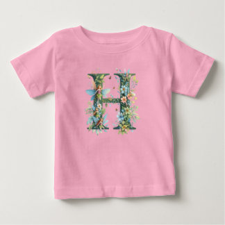 Camiseta Para Bebê Watercolor Greenery Fairies Monograma - Letra H