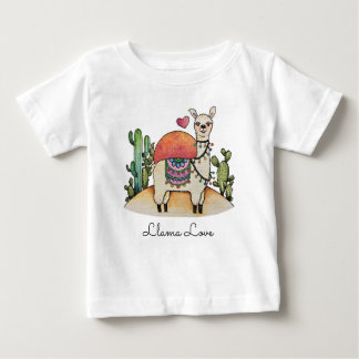 Camiseta Para Bebê Watercolor Llama com cacto