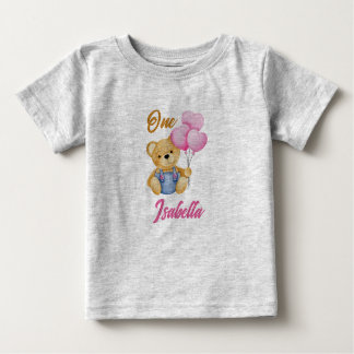 Camiseta Para Bebê Watercolor Teddy Bear First Birthday Baby