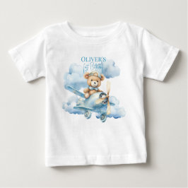 Camiseta Para Bebê Watercolor Teddy Bear Pilot First Birthday Baby