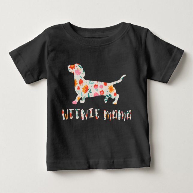 Camiseta Para Bebê Weenie Mama Dachshund floral (Frente)