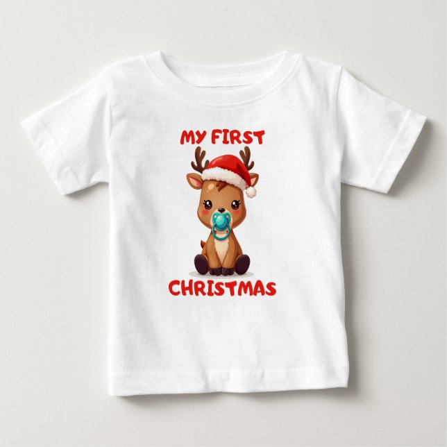 Camiseta Para Bebê Weihnachts Baby Rentier - My first Christmas (Frente)
