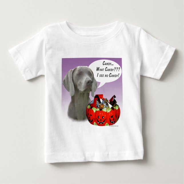 Camiseta Para Bebê Weimaraner Halloween Candy (Frente)