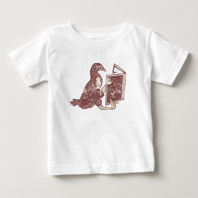 Camiseta Para Bebê Weka Bird Lendo um livro (Frente)