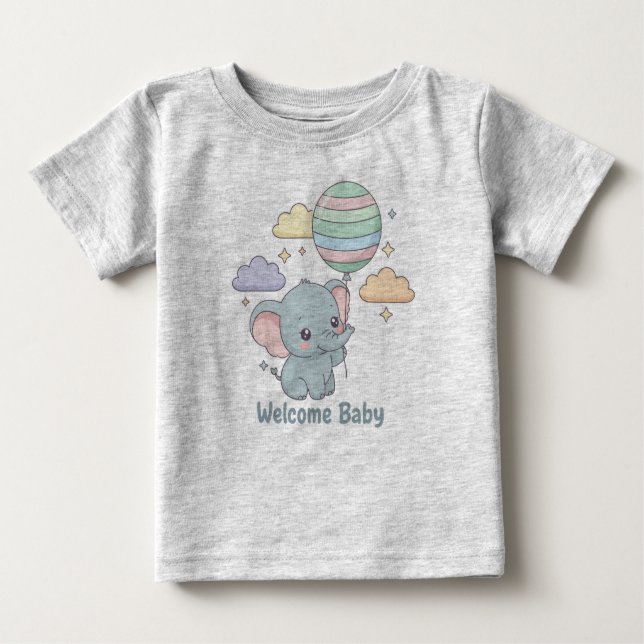 Camiseta Para Bebê Welcome Baby Elephant Design (Frente)