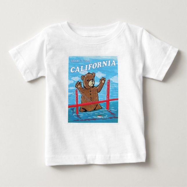Camiseta Para Bebê Welcome To Sunny California Giant Teddy Bear (Frente)