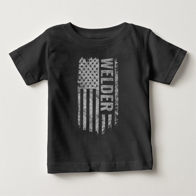 Camiseta Para Bebê Welder USA Flag Distressed design (Frente)