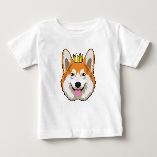 Camiseta Para Bebê Welsh Corgi com Coroa (Frente)