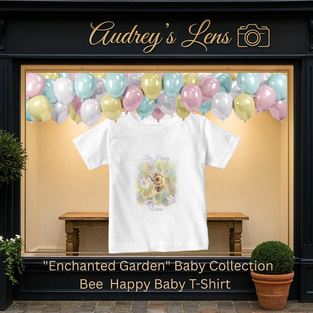 Camiseta Para Bebê Whimsical Bumblebee & Wildflowers "Bee Happy" (Criador carregado)
