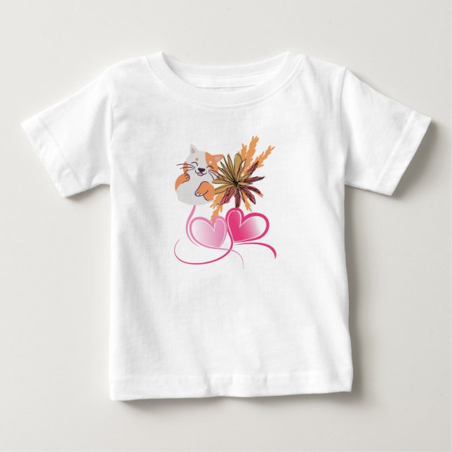 Camiseta Para Bebê Whimsical Cat Mom Floral & Wildflower Hearts Desig (Frente)