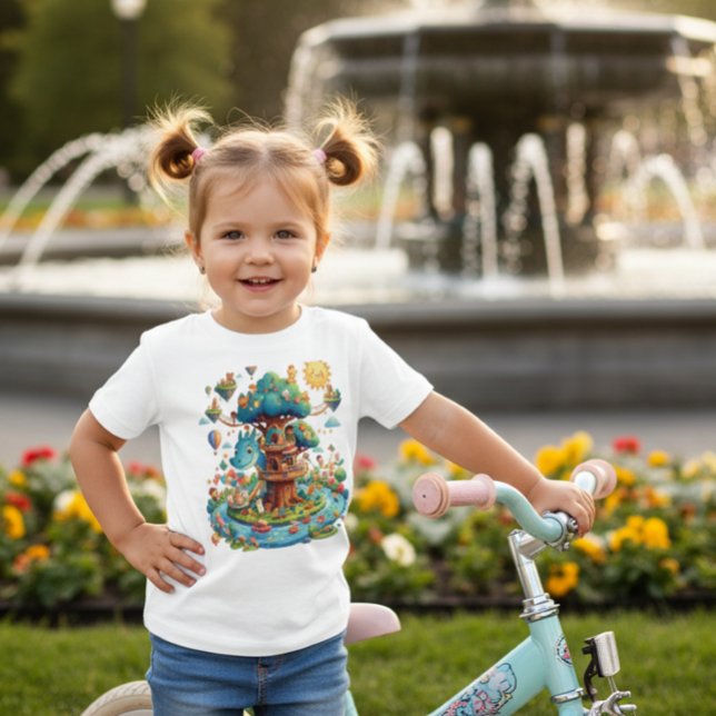 Camiseta Para Bebê Whimsical Dragon Treehouse Fantasy Kids T-Shirt (Criador carregado)