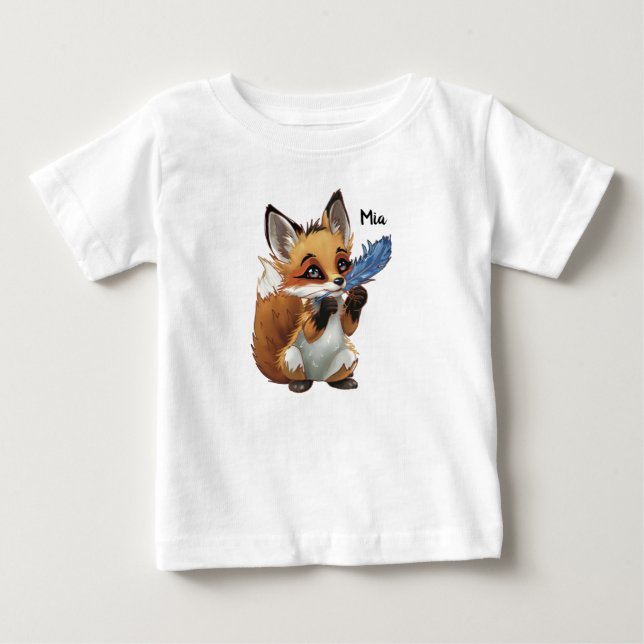 Camiseta Para Bebê Whimsical Fox with a Feather (Frente)