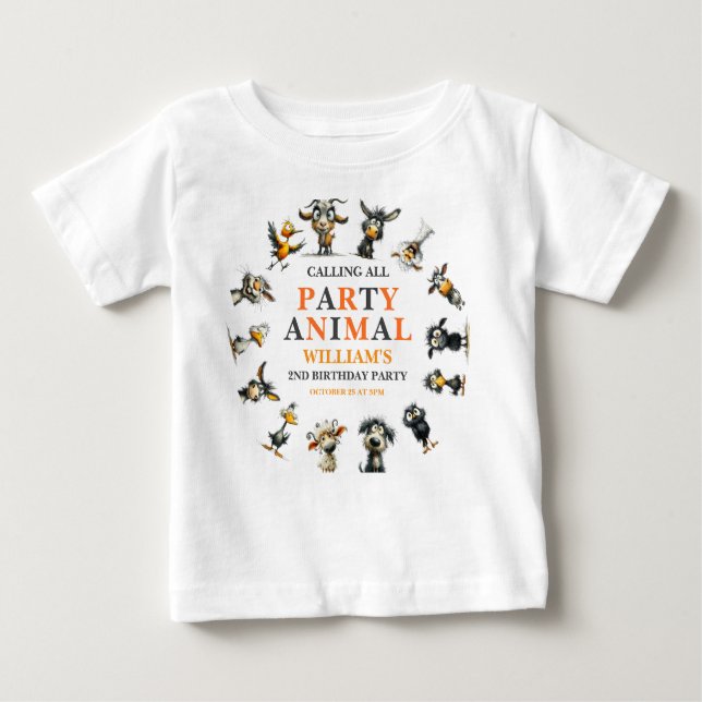 Camiseta Para Bebê Whimsical Funny Animals 2nd Birthday Party (Frente)