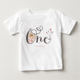 Camiseta Para Bebê Whimsical One Pink Baby Girl 1st Birthday Photo