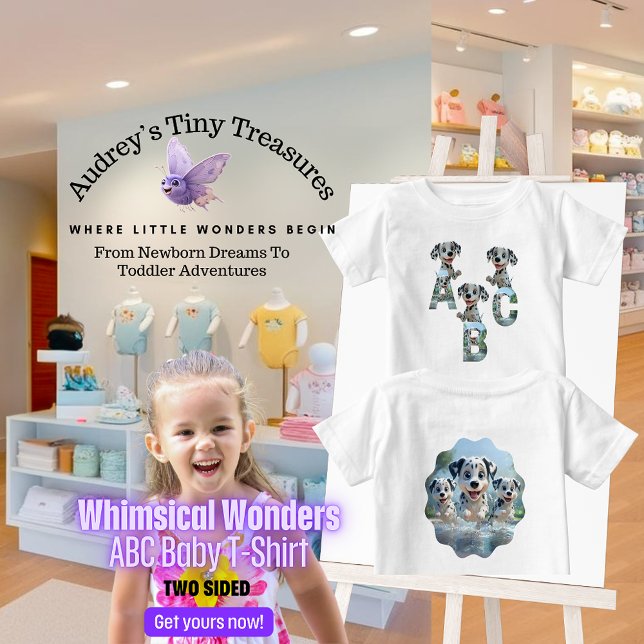 Camiseta Para Bebê Whimsical Wonders Baby Short Sleeve ABC T Shirt (Criador carregado)
