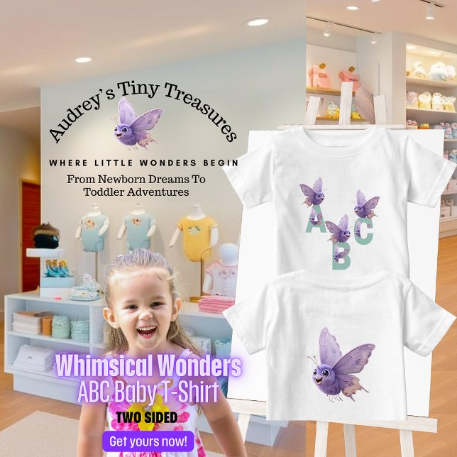 Camiseta Para Bebê Whimsical Wonders Baby Short Sleeve ABC T Shirt (Criador carregado)