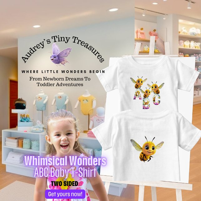 Camiseta Para Bebê Whimsical Wonders Baby Short Sleeve ABC T Shirt (Criador carregado)