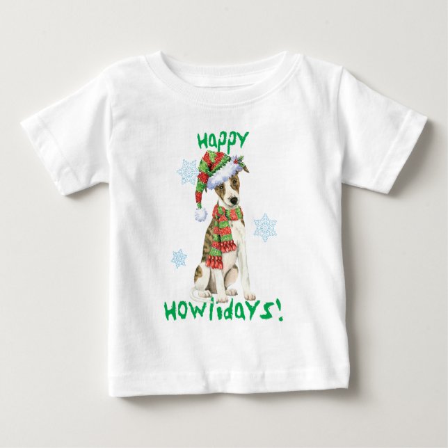 Camiseta Para Bebê Whippet Feliz Howlidays (Frente)