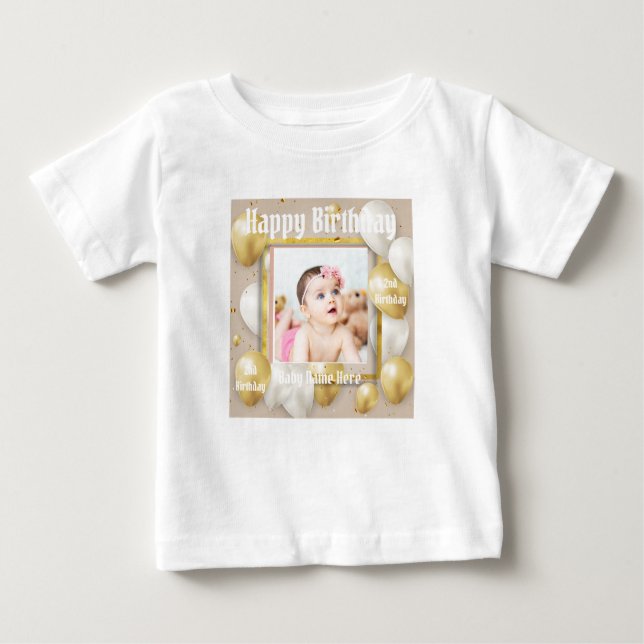 Camiseta Para Bebê White Color Baby Fine Jersey Aniversário (Frente)