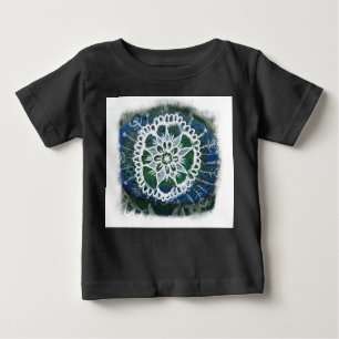 Camiseta Para Bebê White mandala azul fundo Orgânico Bodô