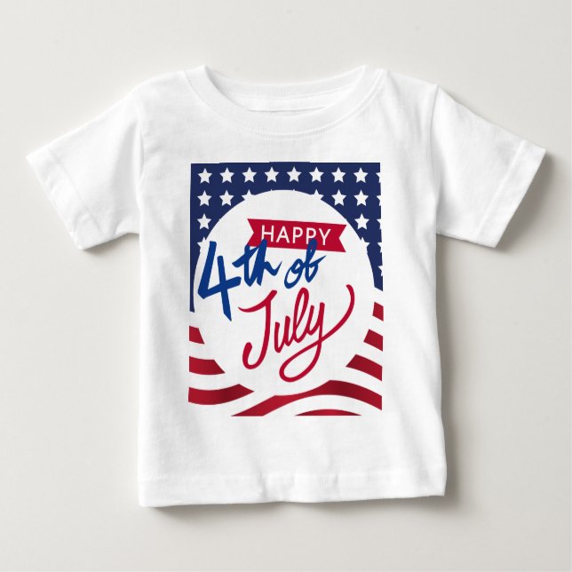 Camiseta Para Bebê White-Shirt Feliz Personalizado Em 4 De Julho (Frente)