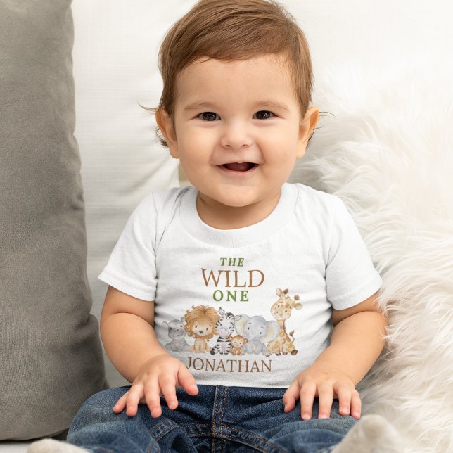 Camiseta Para Bebê Wild One Birthday Jungle Animals (Criador carregado)