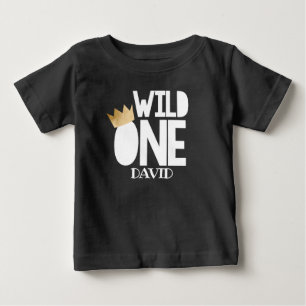Camiseta Para Bebê Wild ONE Black Dourado Baby Boy Primeiro Aniversár