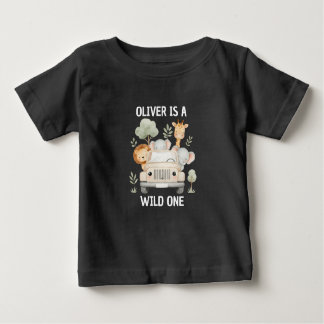 Camiseta Para Bebê Wild One Boy 1st Birthday Safari Baby
