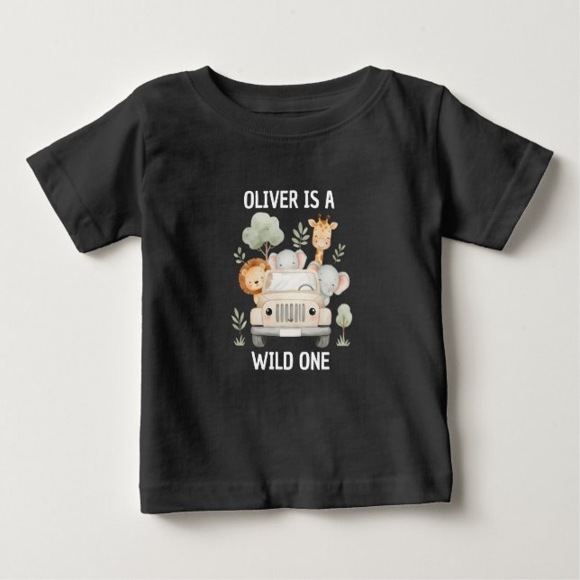 Camiseta Para Bebê Wild One Boy 1st Birthday Safari Baby (Frente)