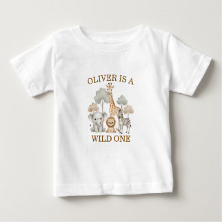 Camiseta Para Bebê Wild One Boy 1st Birthday Safari Baby