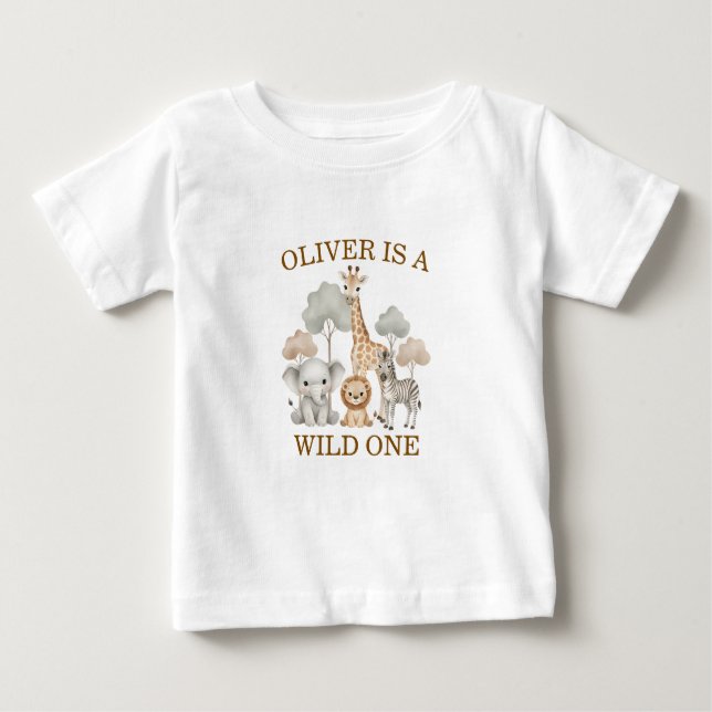 Camiseta Para Bebê Wild One Boy 1st Birthday Safari Baby (Frente)