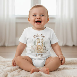 Camiseta Para Bebê Wild One Boy 1st Birthday Safari Baby