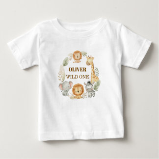 Camiseta Para Bebê Wild One Boy 1st Birthday Safari Baby