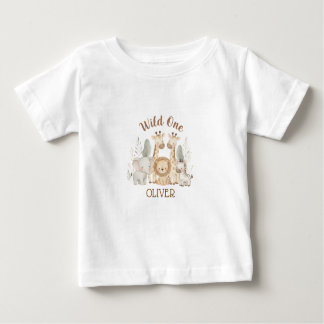Camiseta Para Bebê Wild One Boy 1st Birthday Safari Baby